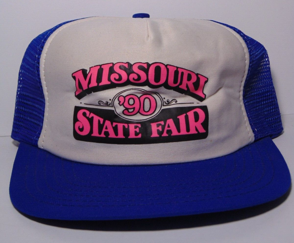 1990 New Vintage MISSOURI STATE FAIR BLUE NEON PINK SNAPBACK TRUCKER HAT CAP USA