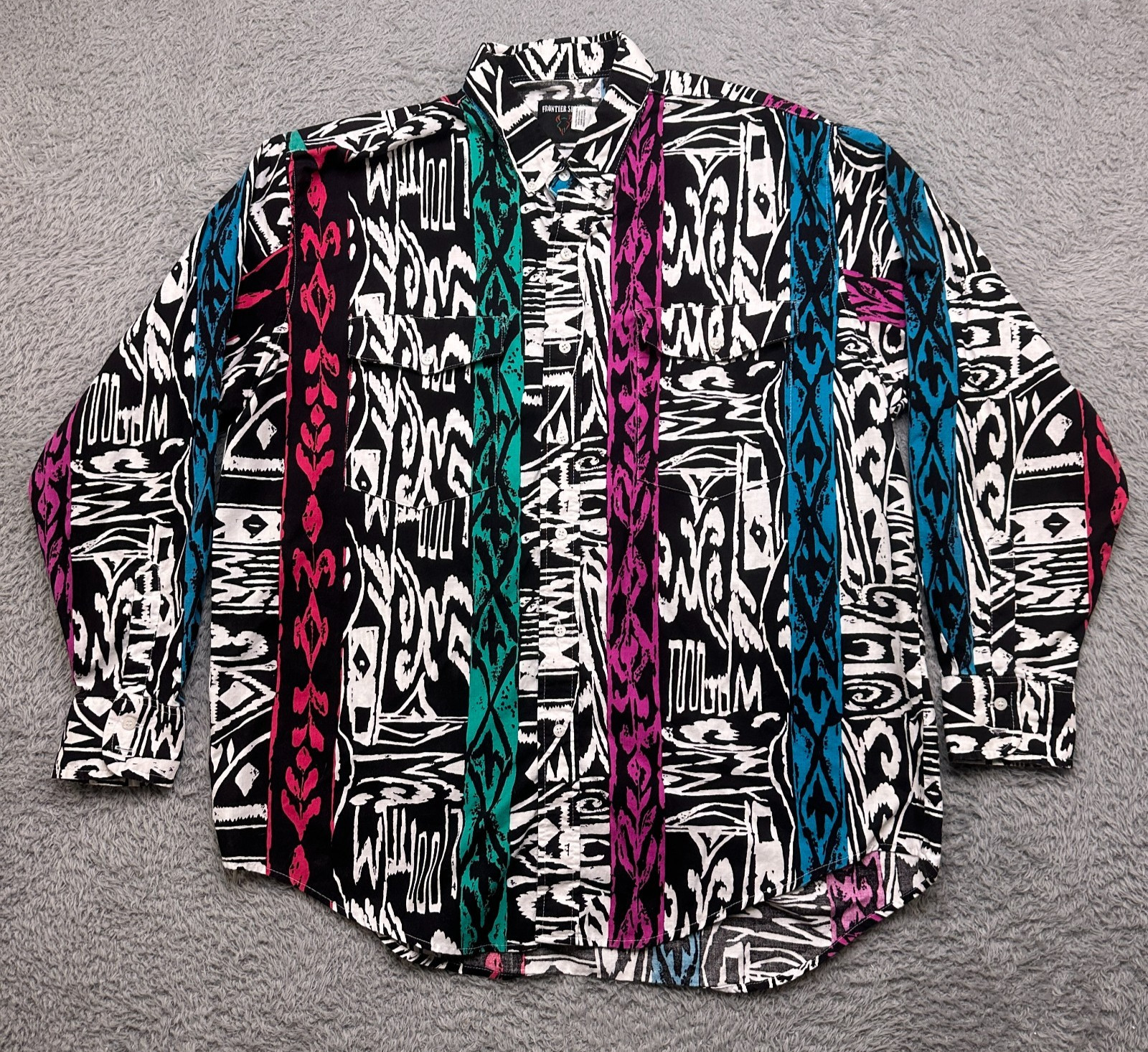 Vintage 90s Western Shirt Mens XL Colorful Aztec Stripe Frontier Series