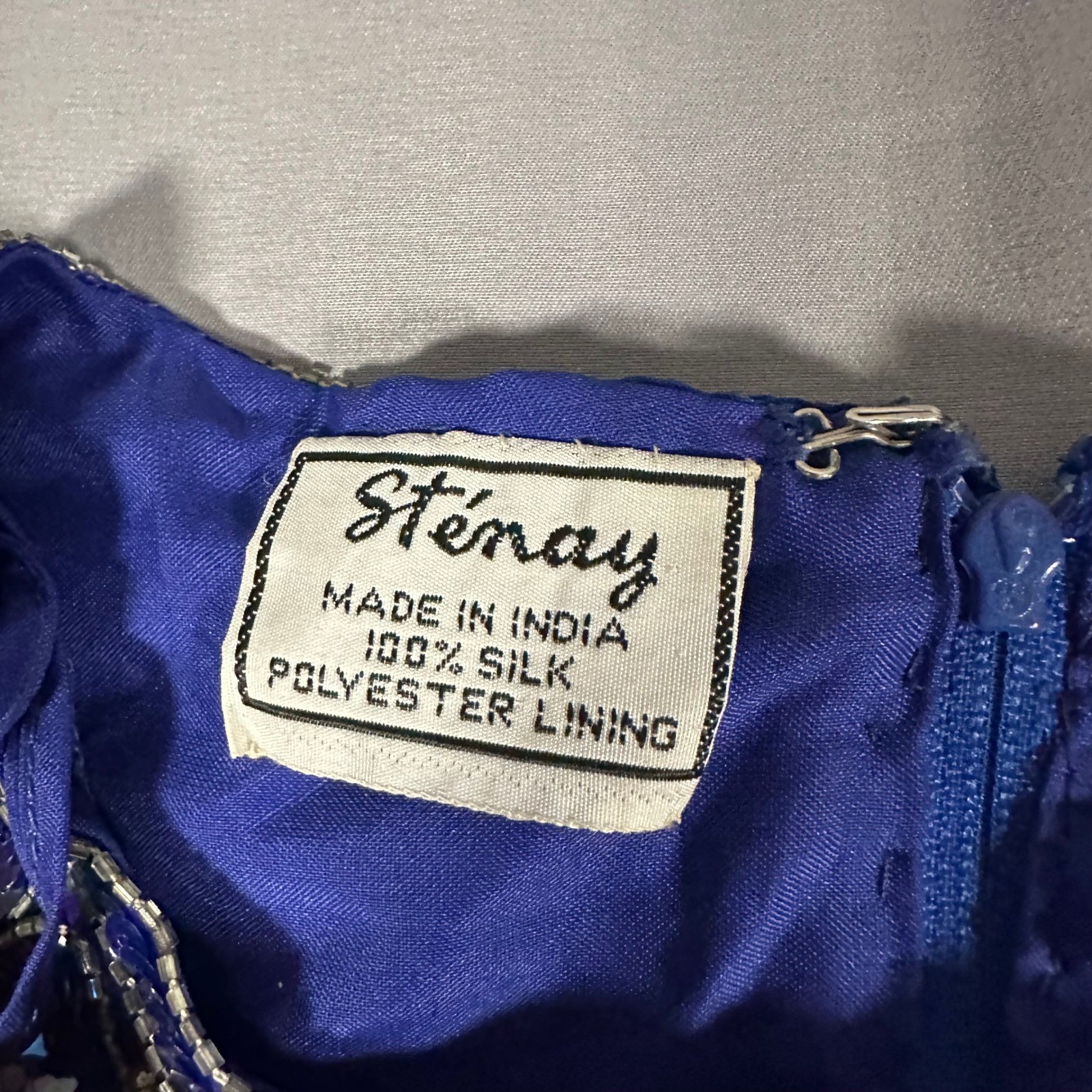 Stenay Beaded Silk Skirt Suit 14 Royal Blue Floral Sequin Vintage Excellent