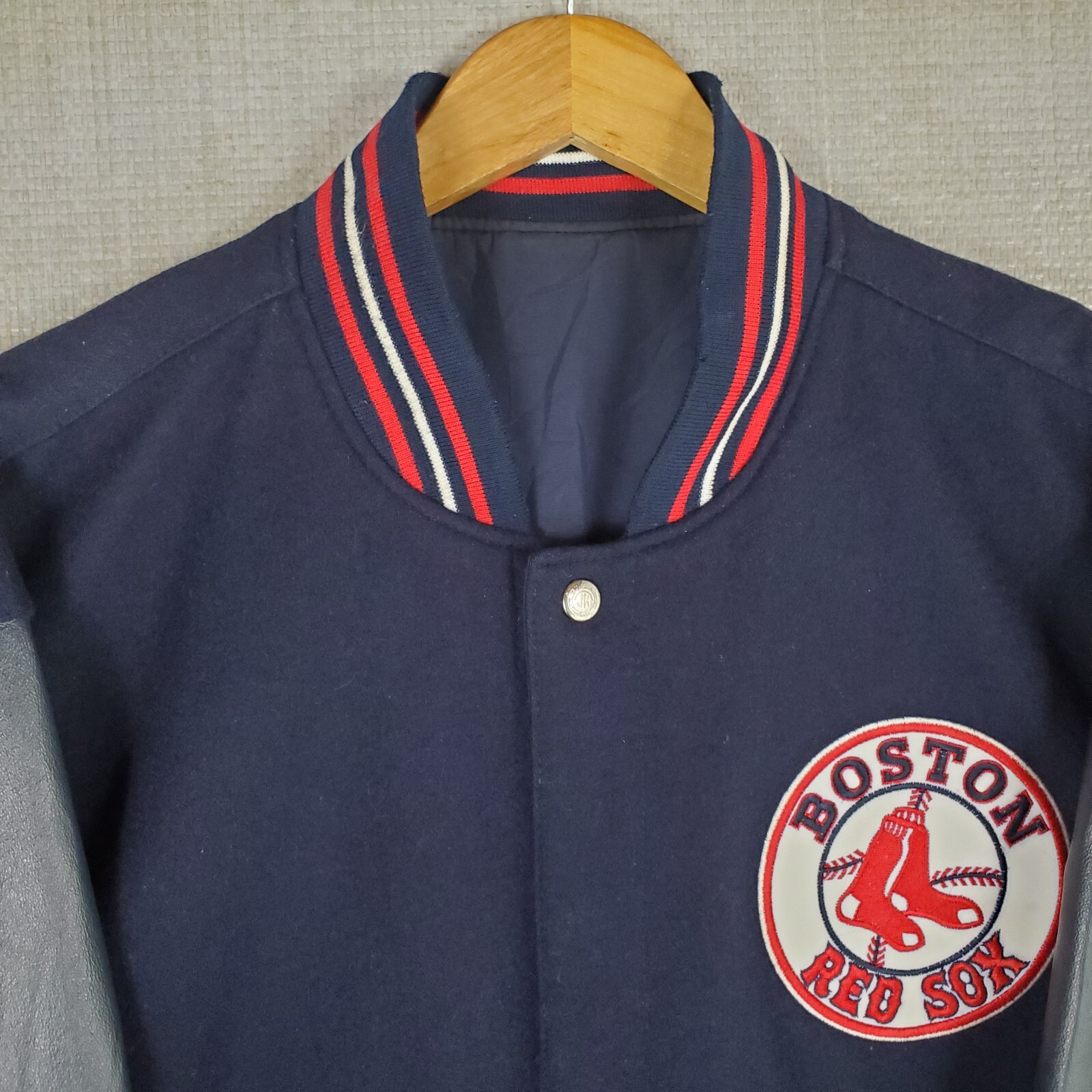 VTG JEFF HAMILTON x RED SOX Sz Large Mens Leather Wool Reversible Bomber Jacket