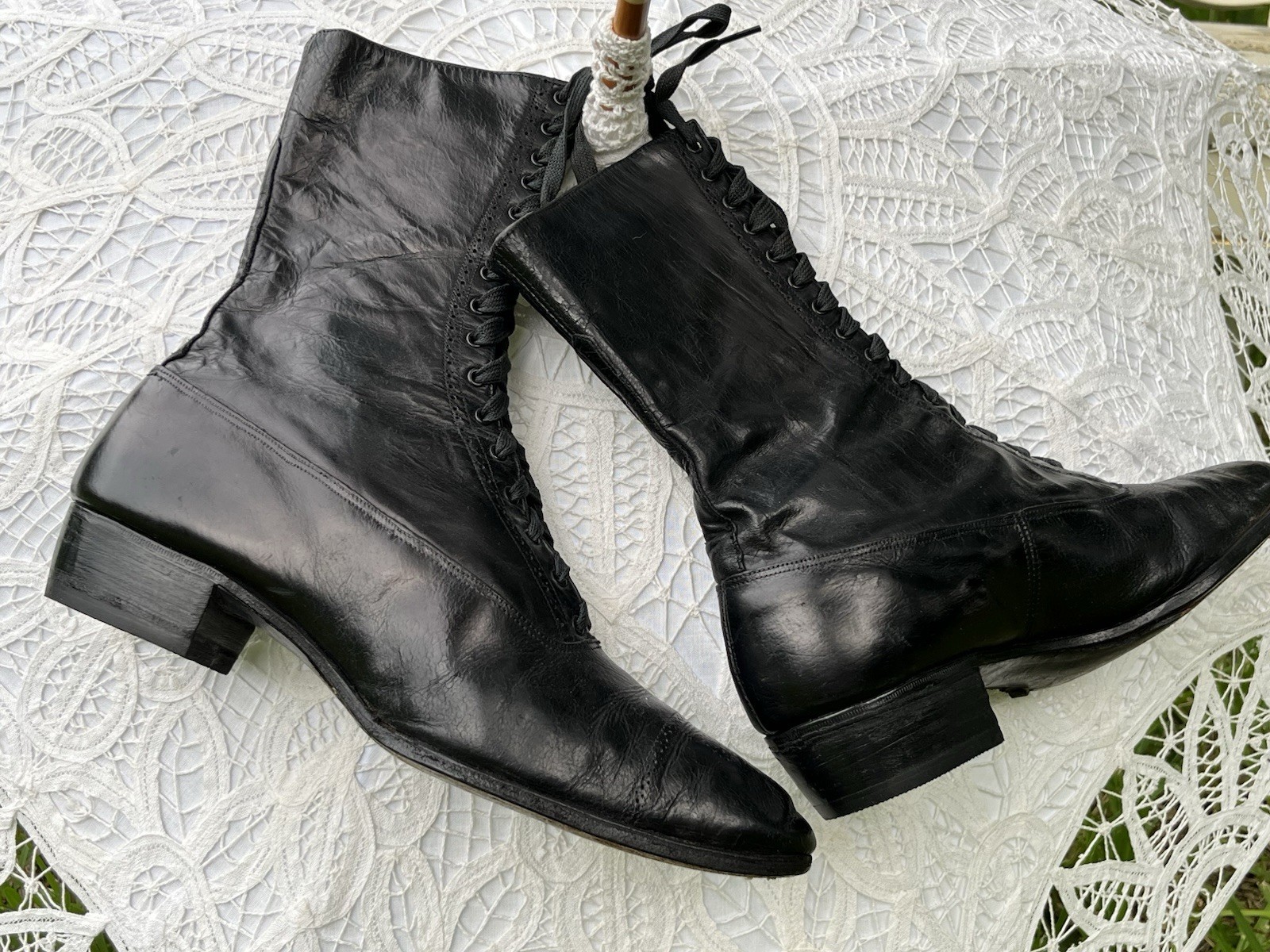 Antique Edwardian Mens Boots – 1900-1910, Black Leather Excellent Cond.