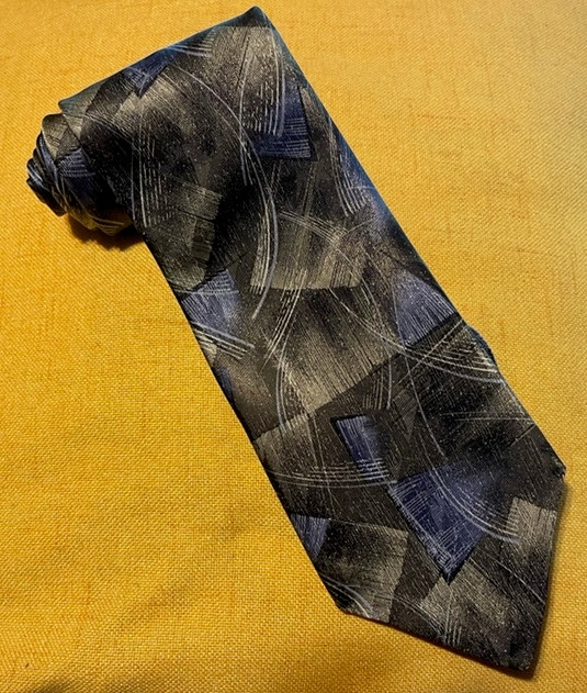 DAVID TAYLOR Vintage Neck Tie Shiny Designer Abstract blue, gray silver & black