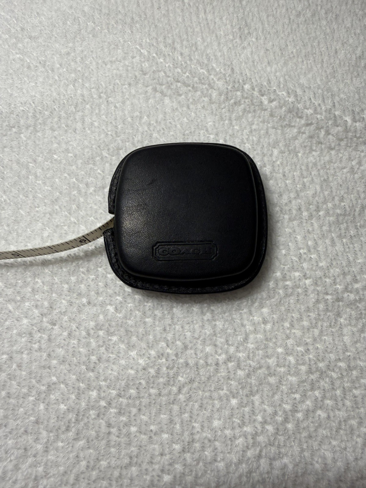 Vintage Coach Black Leather Mini Retractable Tape Measure 60″/150 mm Mint