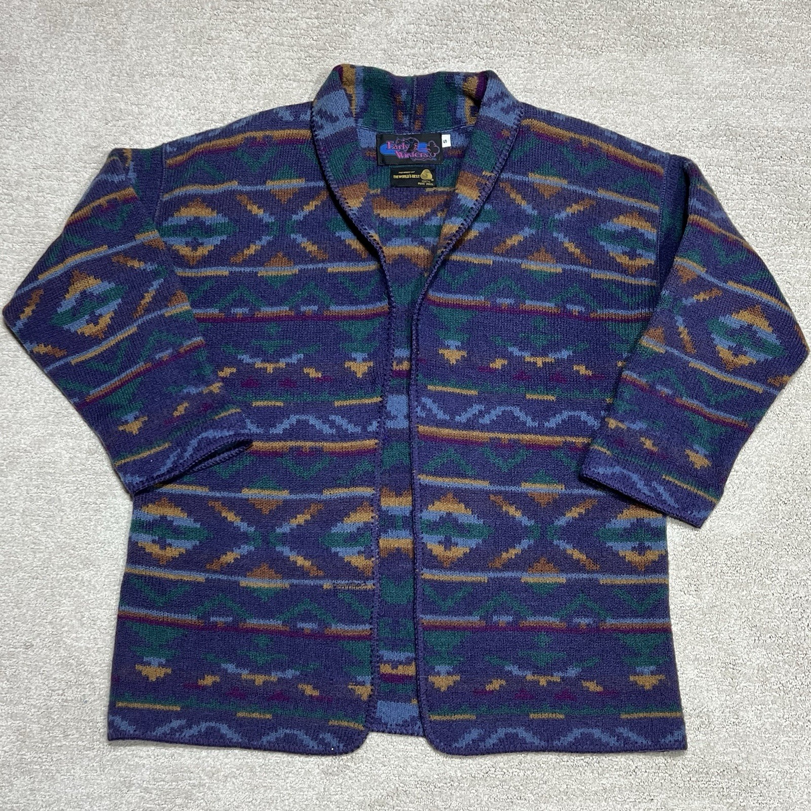 Vintage 90s Early Winters Wool Cardigan Sweater Womens Small Purple Brown Green