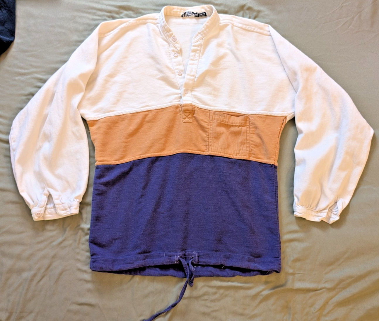VTG Pier Connection Colorblock Shirt L Henley Canvas Accent Drawstring 80s 90s