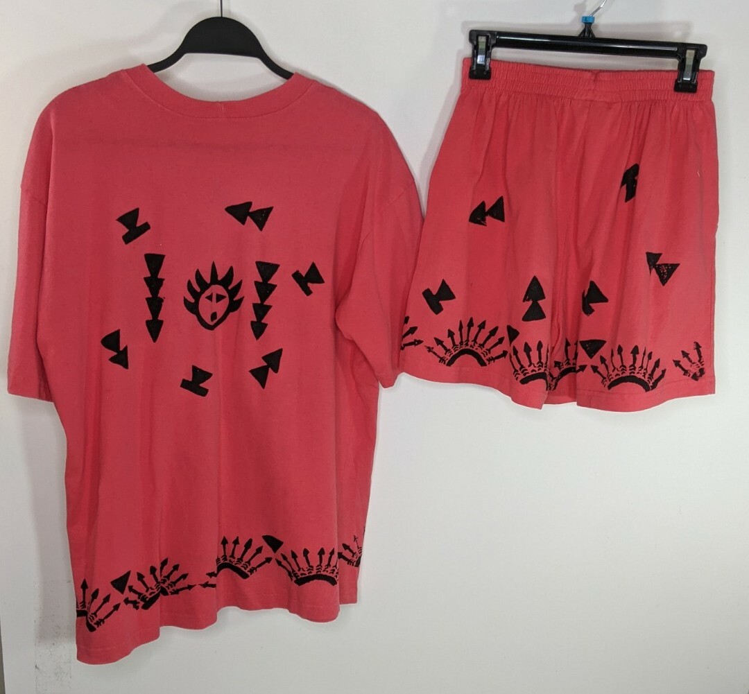 80’s Inventions By LA Express Cotton Shorts Set Outfit Red Black Southwestern