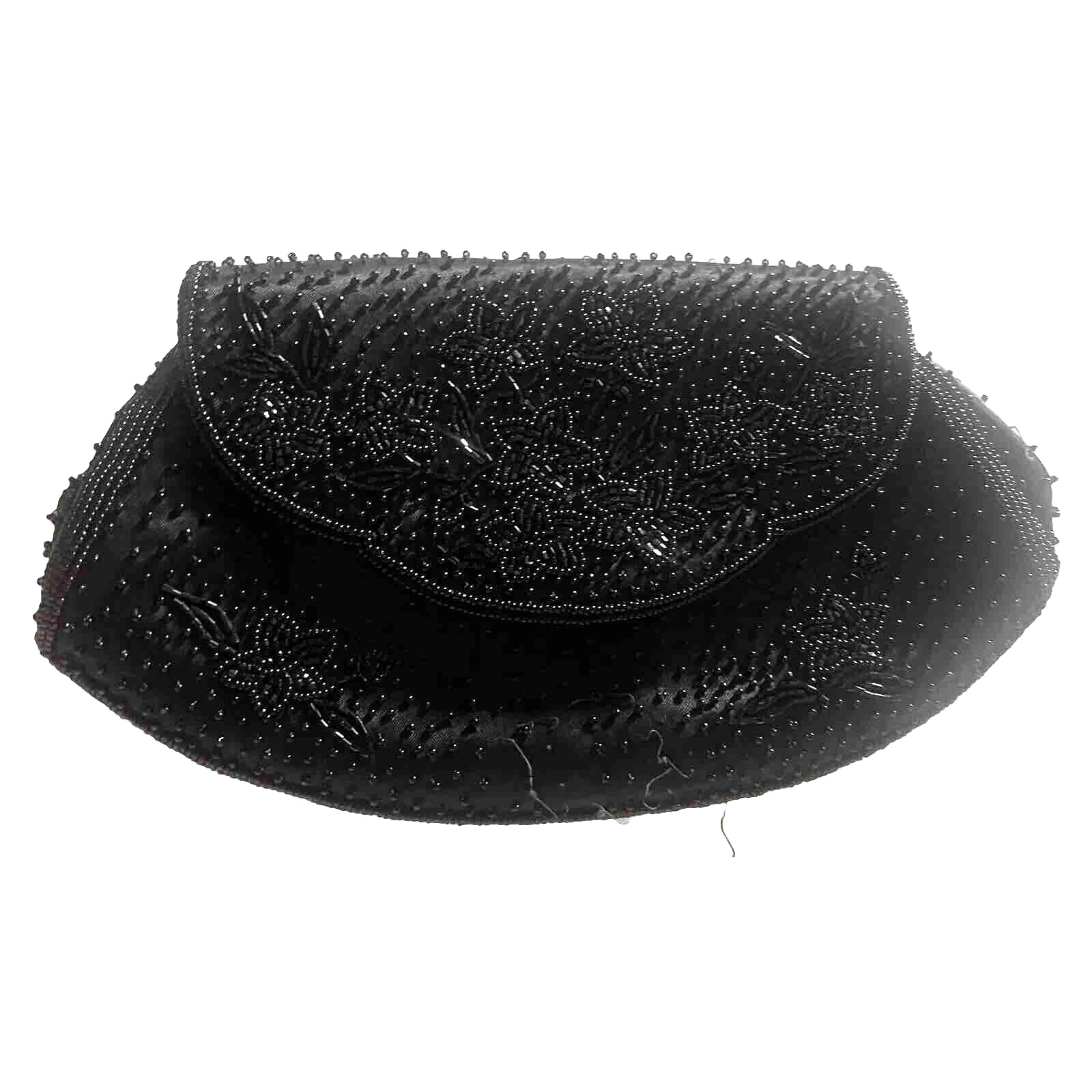 Vtg Black Beaded & Satin Evening Coin or Eyeglass Case with Snap Closure Japan