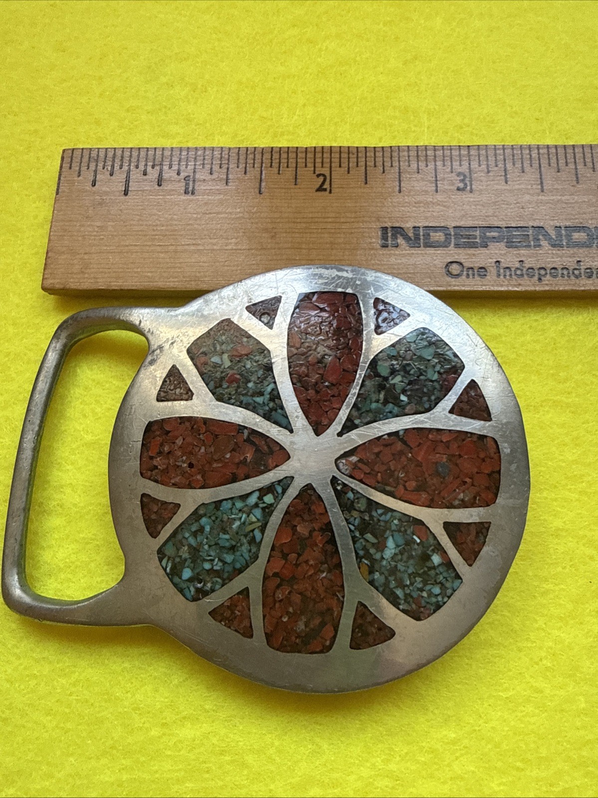 1970s Vintage Rainbow Jewelry Belt Buckle Silver Tone Enamel
