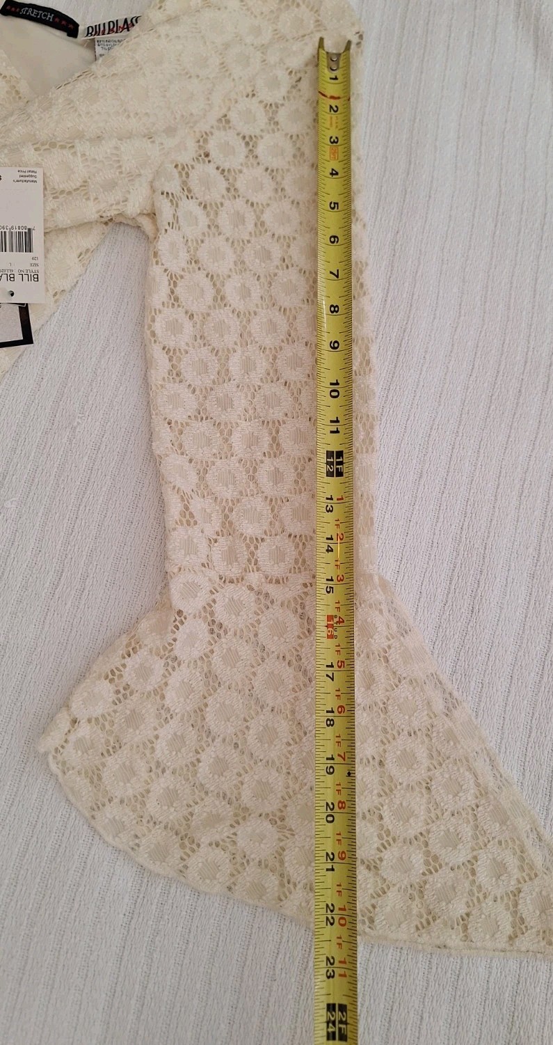 Vintage Bill Blass Ivory Stretch Lace Top /Slit Bell Sleeve/Fully Lined NWT