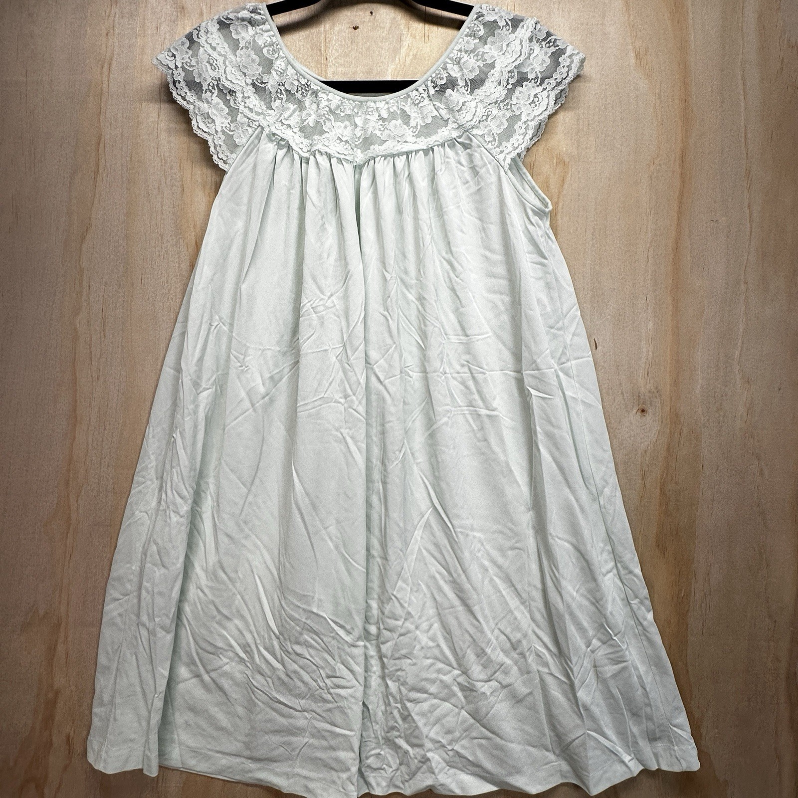 Vtg Mint Green Nylon Sleep Gown Sz S
