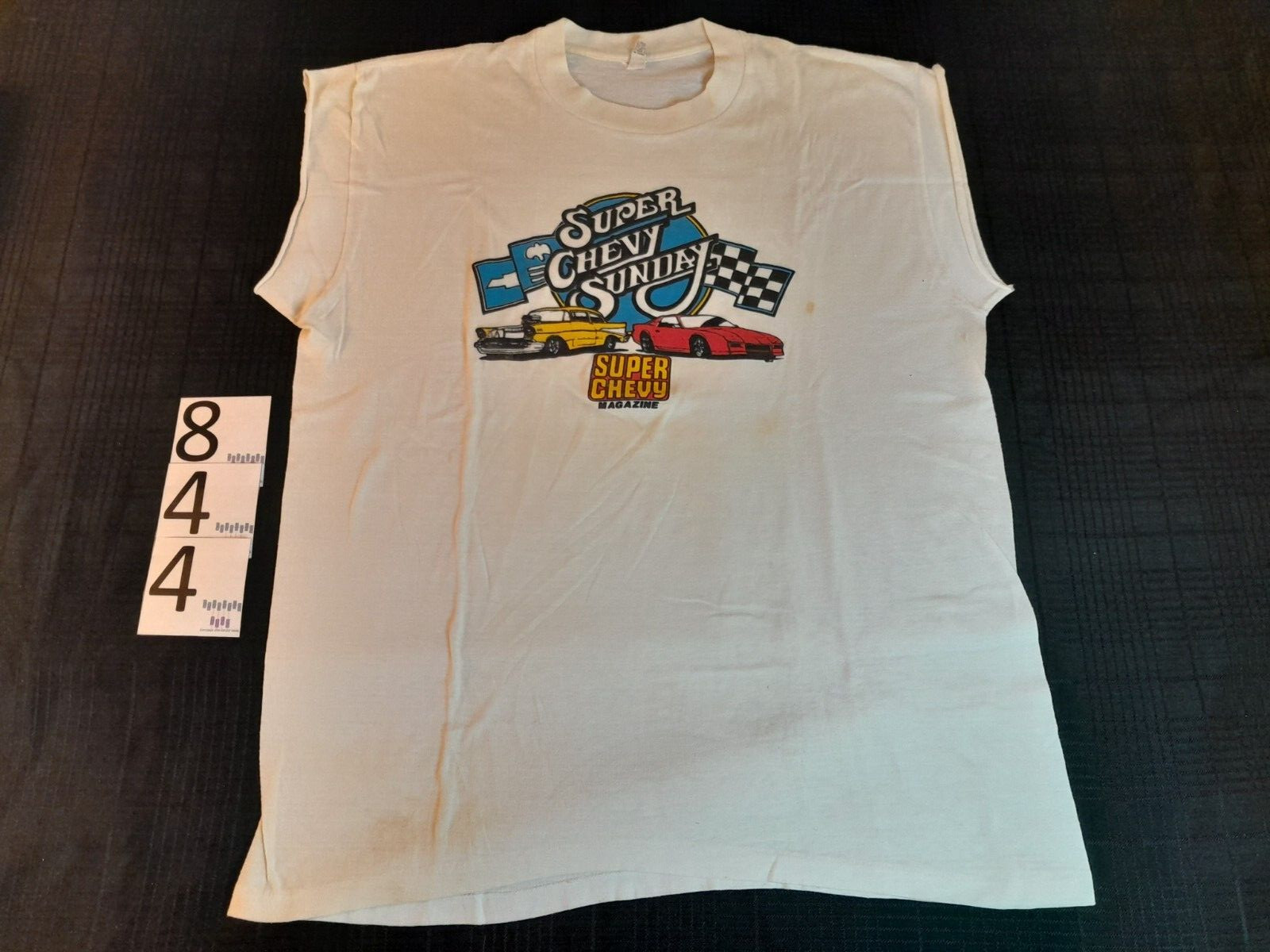 Vintage Super Chevy Sunday Magazine Promotional White Sleveless Shirt