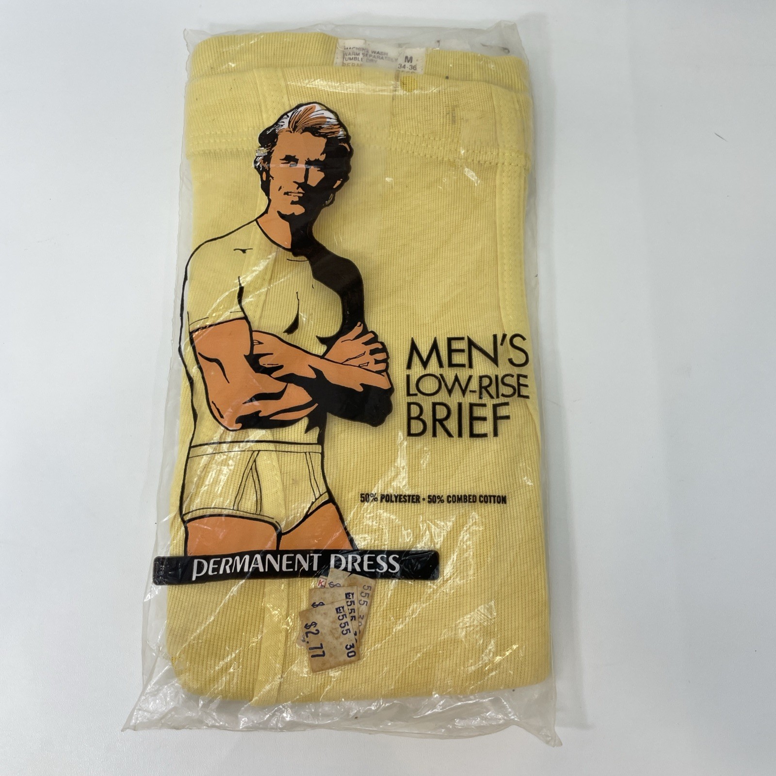 Vintage Men’s Briefs Underwear Permanent Press Size M 34-36, Cotton/Poly Yellow