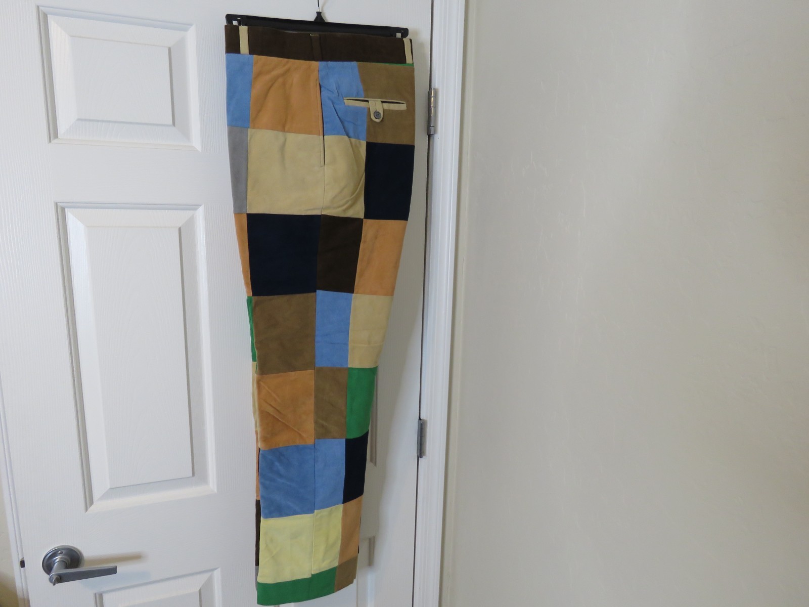 Very Rare 1970’s Vintage Men’s Faux Suede Leather Patchwork Slacks Pants 40×32