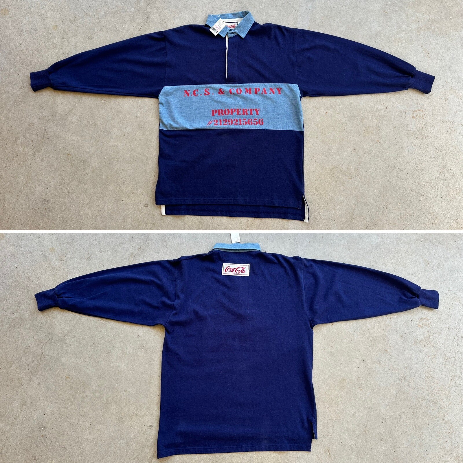 NOS 1986 Coca Cola Chambray Rugby Shirt sz SMALL Logo Pullover Long Sleeve Vtg
