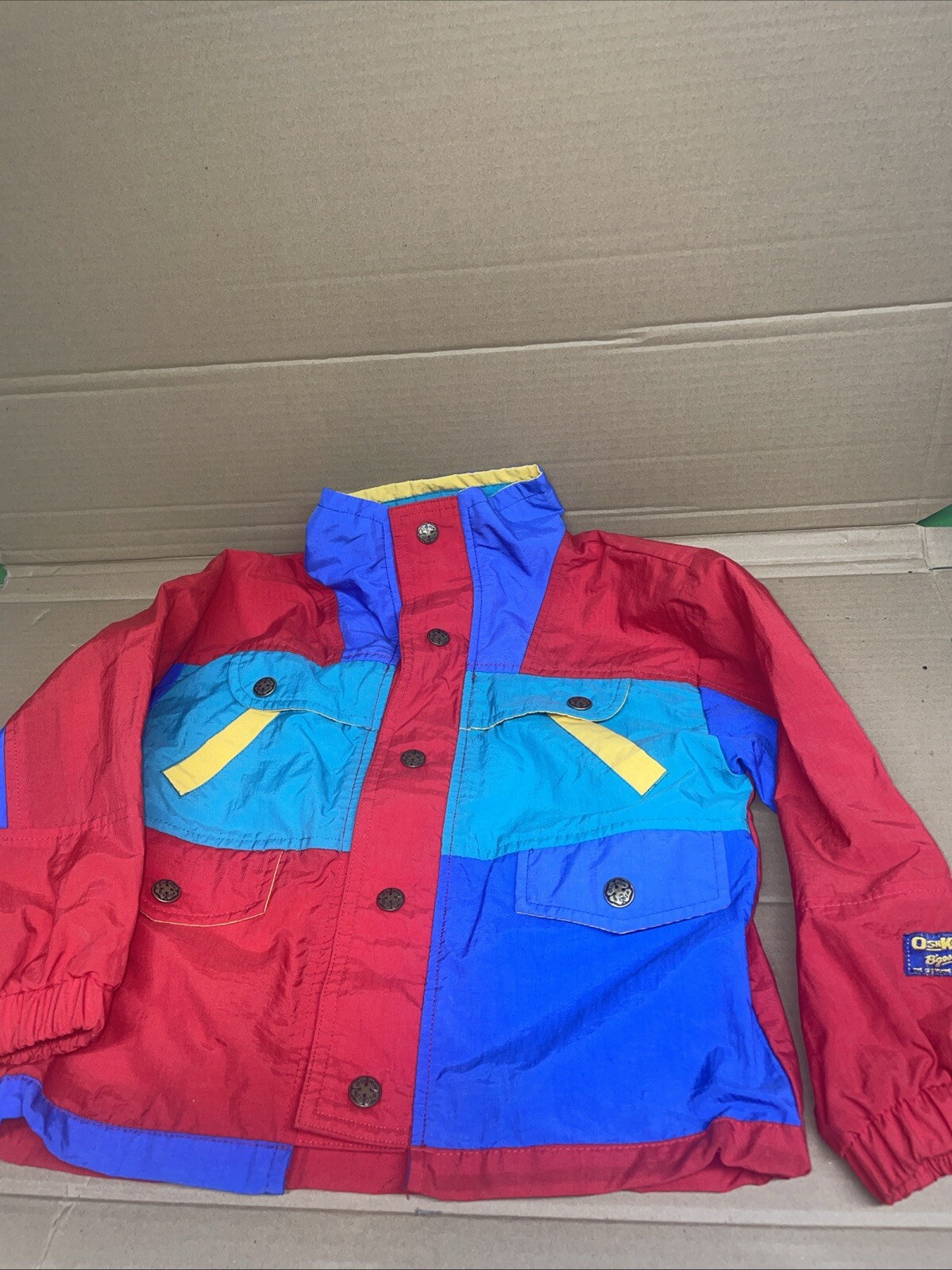 VTG Osk Kosh B’Gosh Red Blue Yellow Color block 90s windbreaker Jacket Kids 5-6