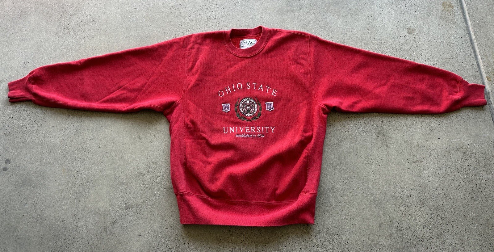 Vintage Galt Sand Ohio State University Red Cotton Embroidered Sweater Size L