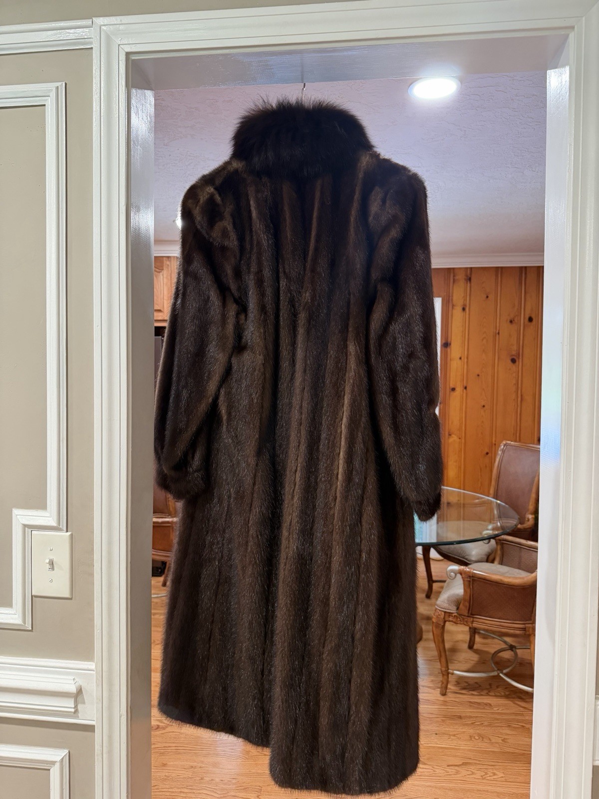 76-59605 Natural Mink Coat with Fox Trim 1980s James Hirsch Furs