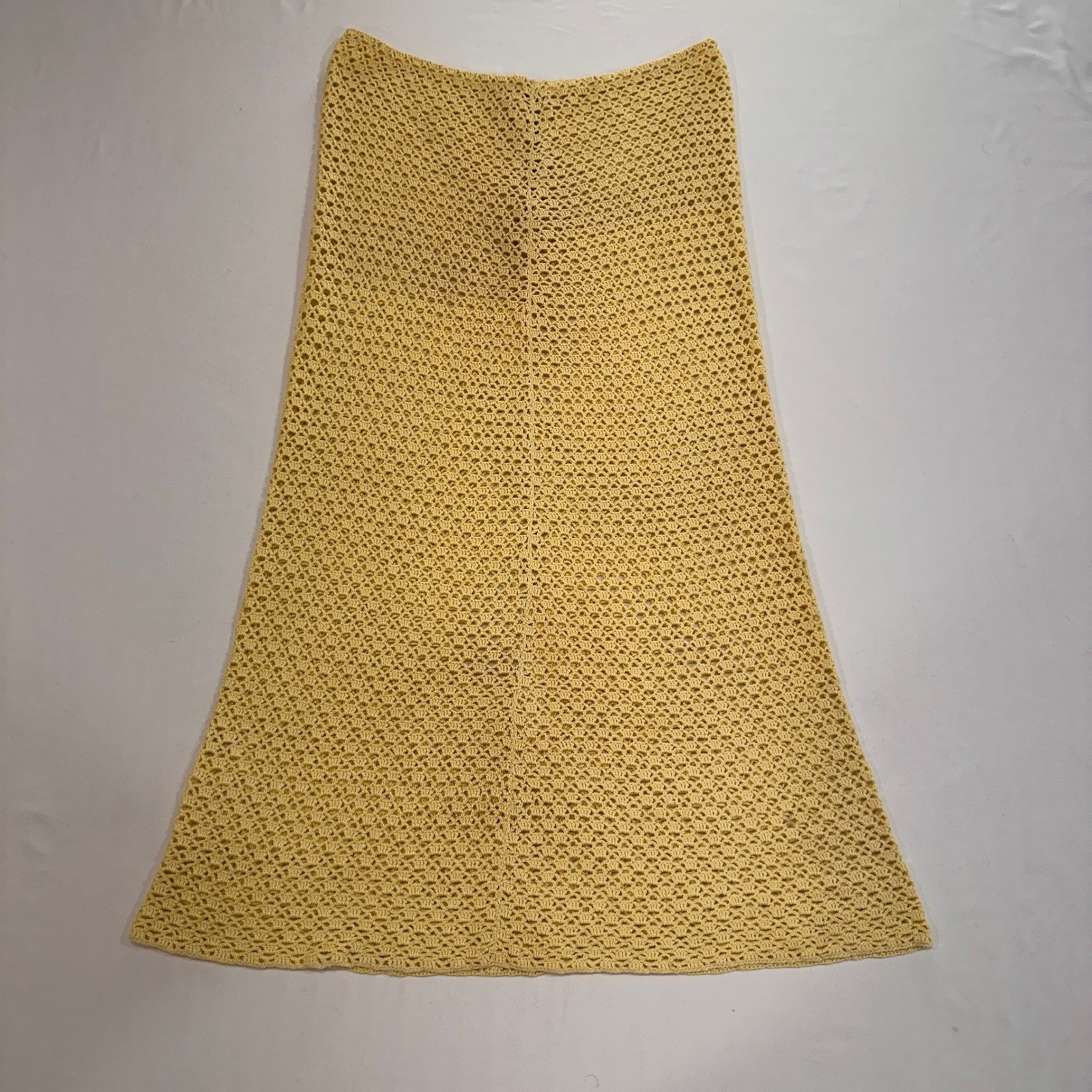 Vintage Talon Crochet Madi Skirt Women S Yellow Open Knit | Boho 70s Style