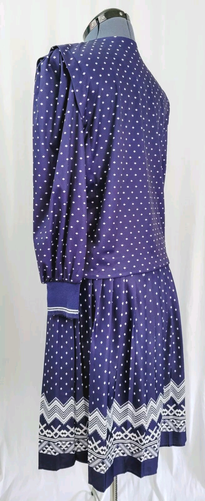 Vintage Earth Angel Navy & White 2-Piece Dress/Skirt & Top w Knit Cuffs Size 12