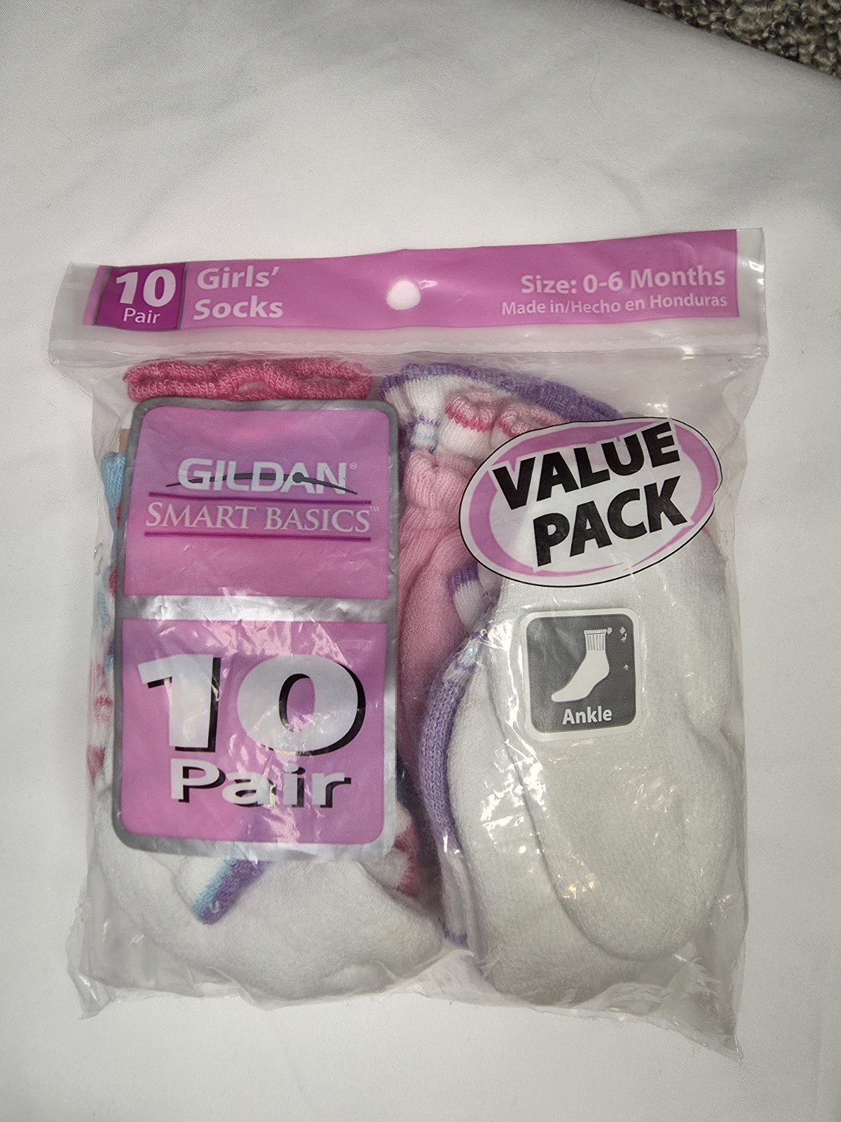 Vintage 1990 Gildan Smart Basics Baby Girl 0-6 Mo. Ankle Socks 10 Pair Pastels