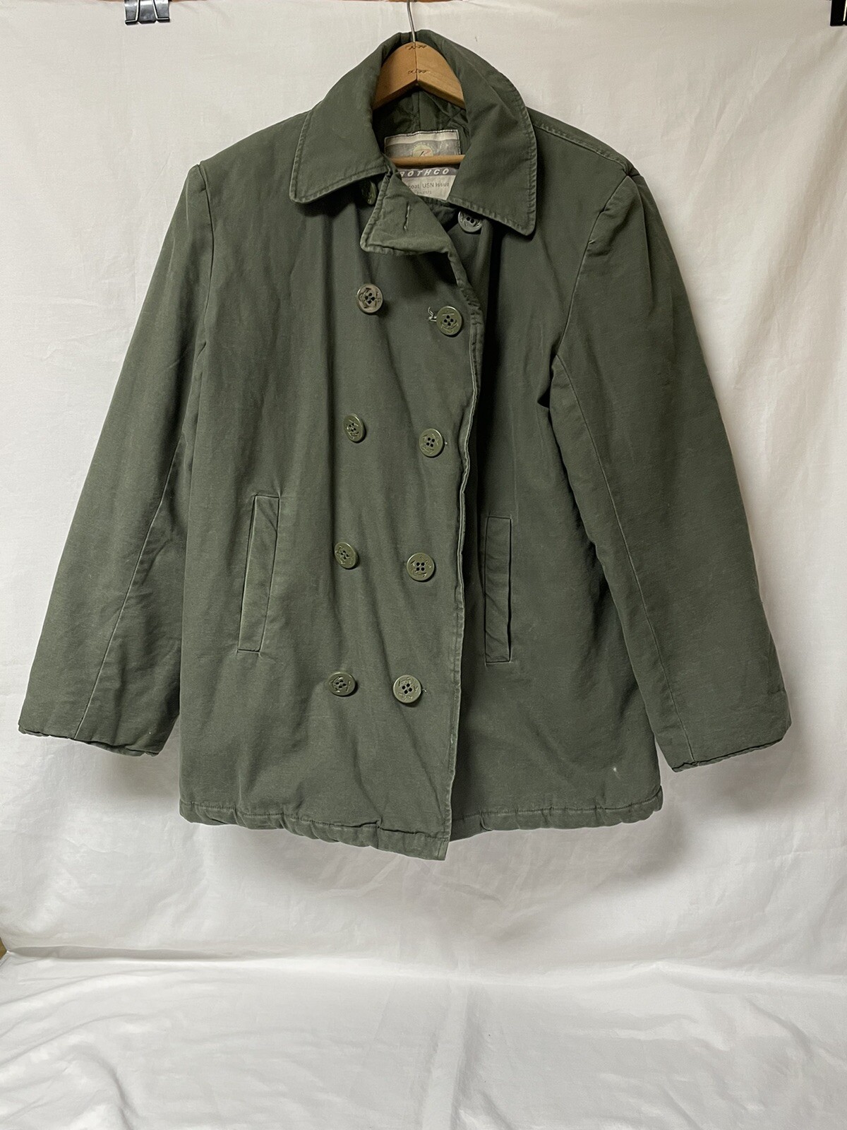 Vintage US Navy Issue ROTHCO Green Peacoat RN37572 Jacket Coat, Size XS
