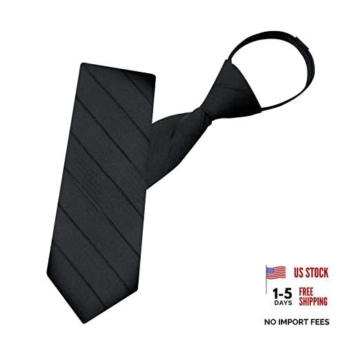 Pre-tied Adjustable Zipper Neck Ties for Men 3.15′ Black Tie-stripe-1 Pack