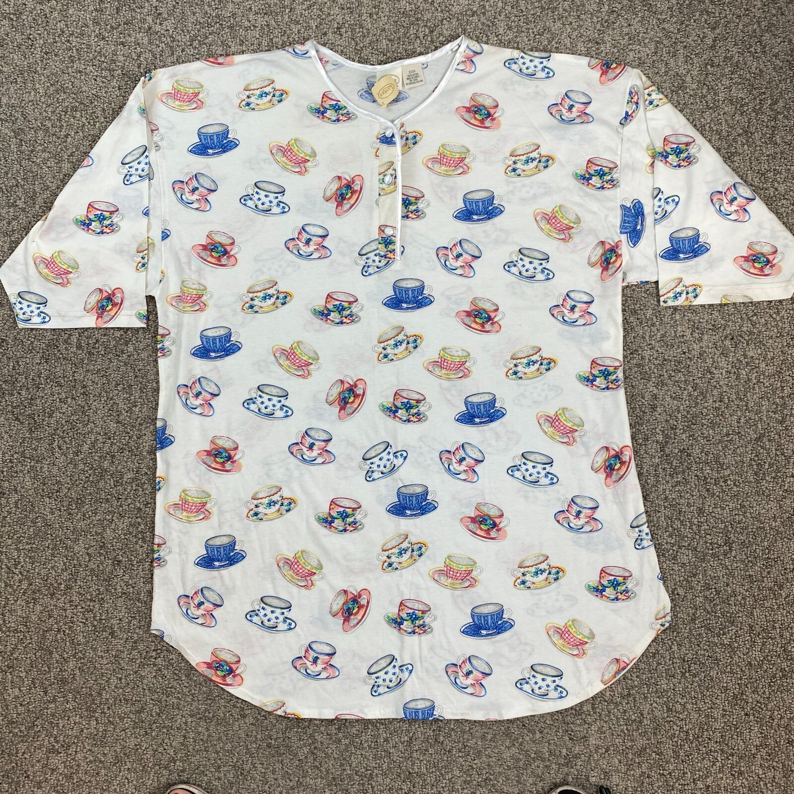 VTG Lanique 100% Cotton Sleep Shirt Nightgown 22/24 Pullover Multicolor Teacups