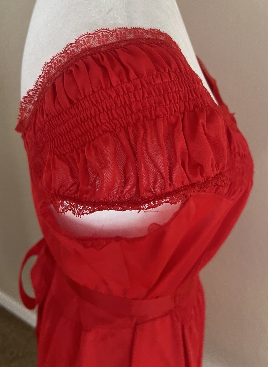 Vintage 50s Artemis Ruched Lace Nightgown Siren Red SZ 38 Med Belted Cap Sleeve