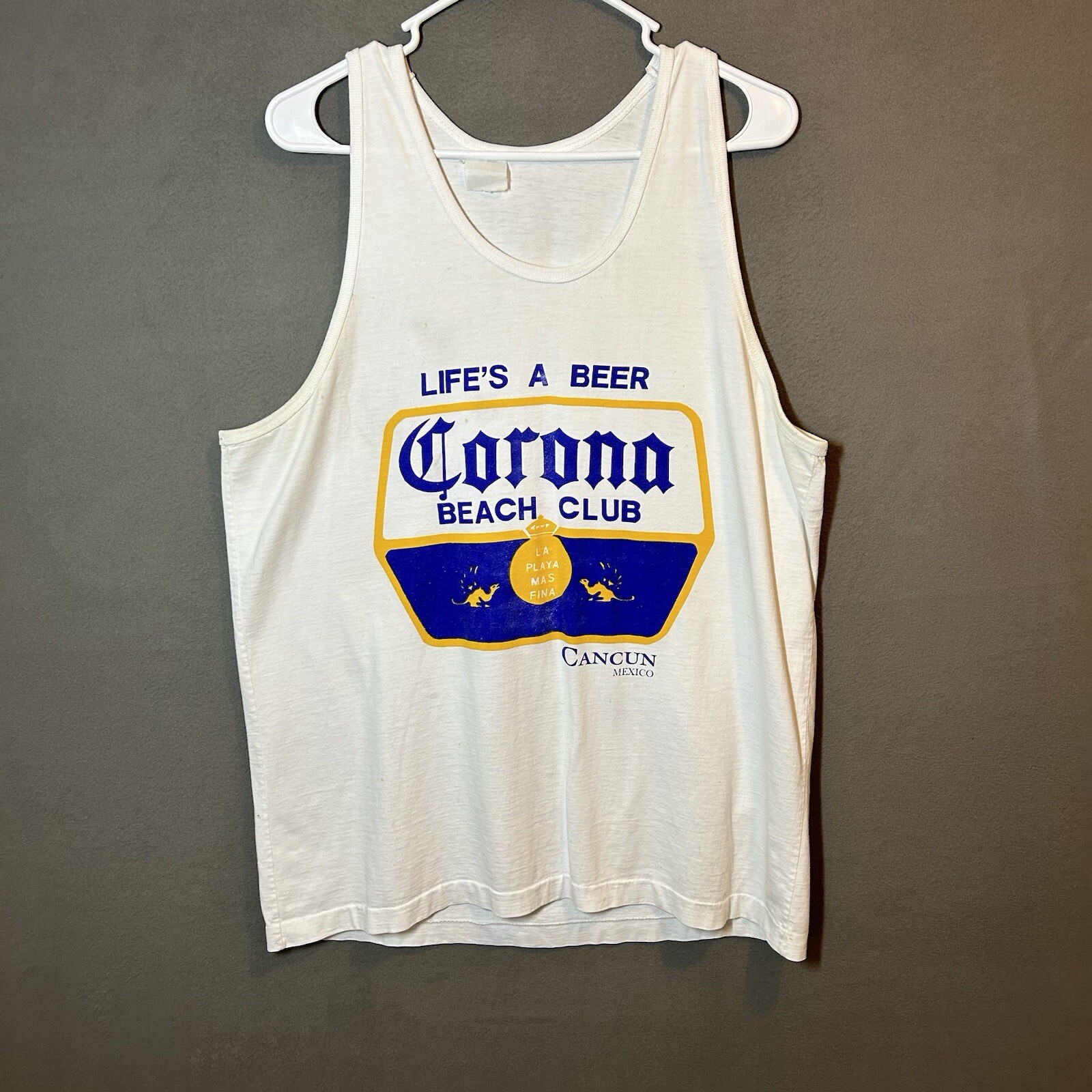 VTG Corona Beach Club A-Style T Shirt Adult Fits L White Single Stitch Beer