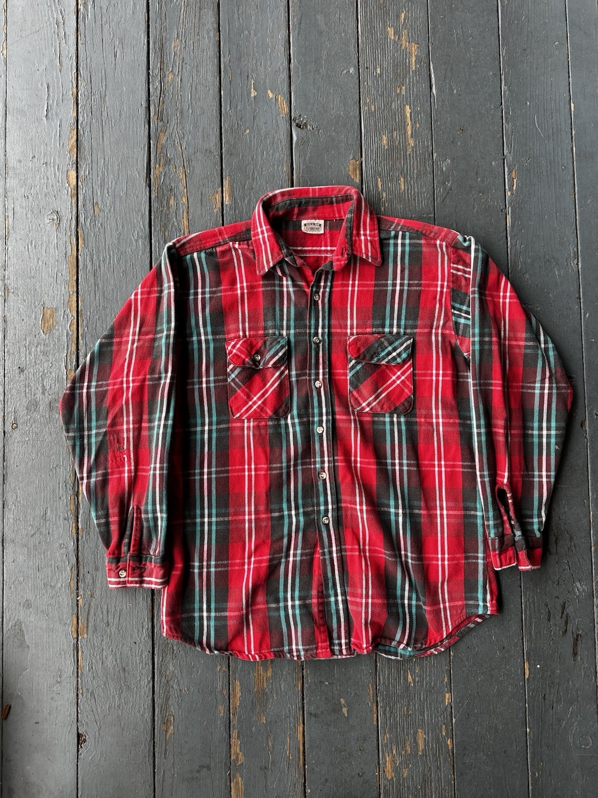 Red Green Five Brother Made In USA Cotton Flannel Size Medium Button Up Shirt M