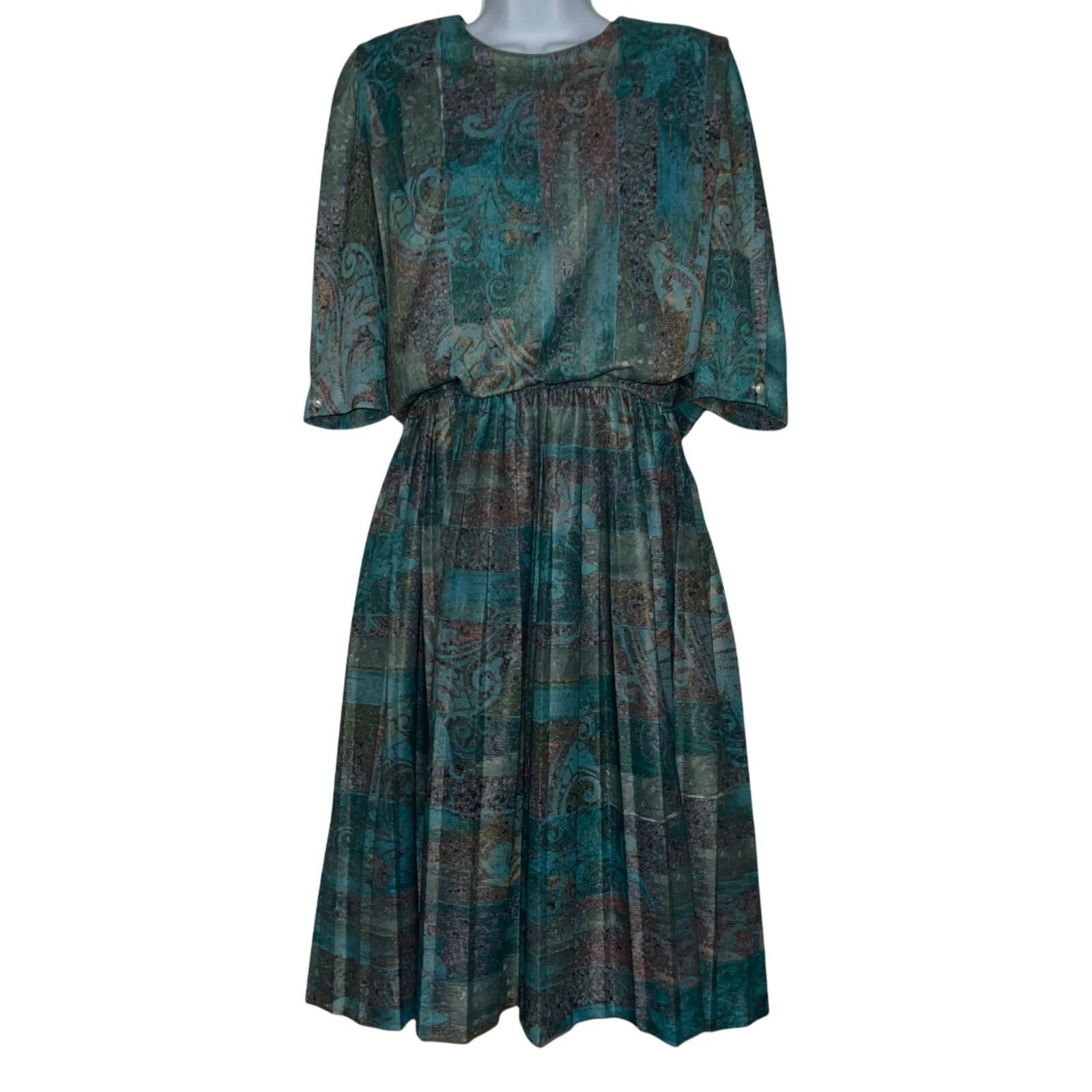 M.C.S. Ltd Limited Vintage 80’s Abstract Pleated Blouson Knee Length Dress 14P