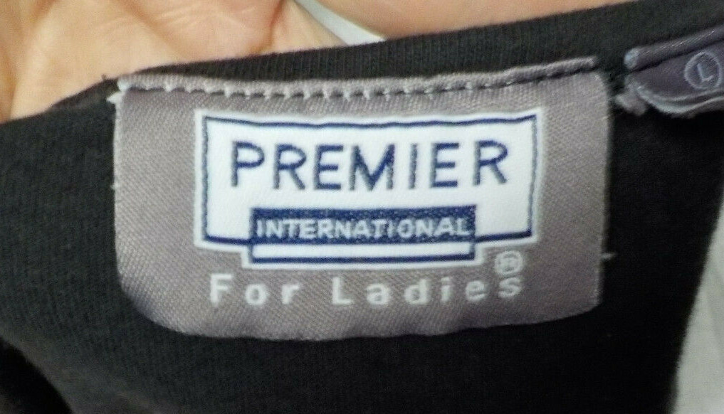 Vintage Premier International Knit Top Size L Black Embroidered Short Sleeve EVC
