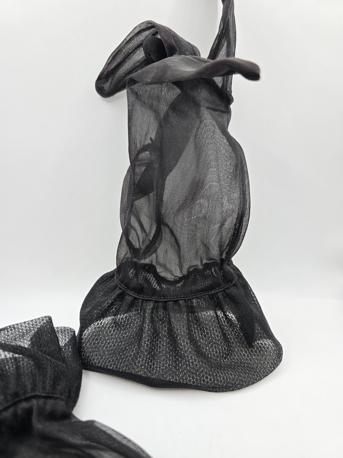 Vintage Black Sheer Chiffon Evening Gloves One Size Formal Ruffle Wrists Unlined