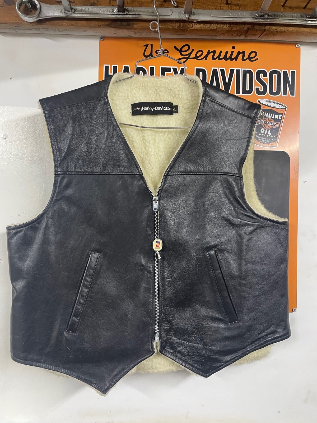 N.O.S. 70’s Harley fleece-LeatherVest-sz XL