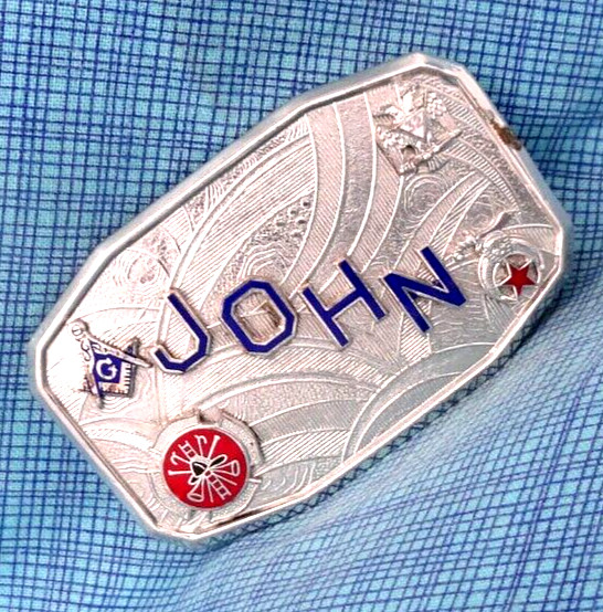 Hook-Fast Dress Belt Buckle John Hook & Ladder Fireman Masonic Vtg 1950s .TAZ290