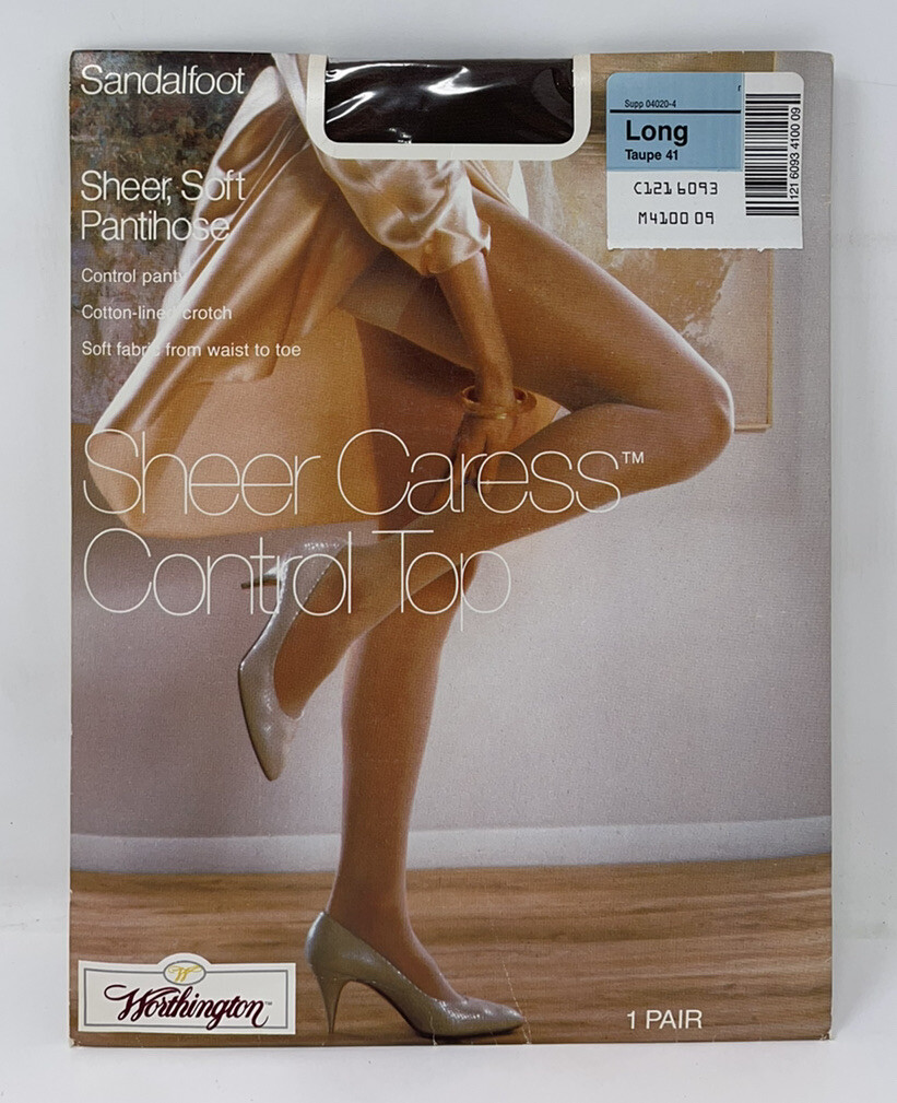 NIP NOS J.C. Penney Sheer Caress Control Top Pantyhose Sandalfoot Taupe 41 Long