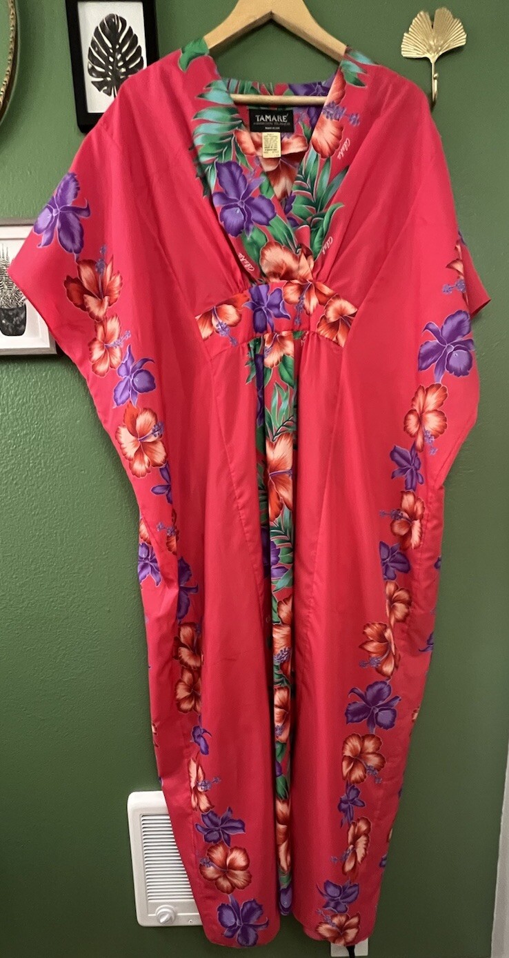 Vintage TAMARE Hawaiian Island Women’s Red Floral Kimono Style Dress – OSFA