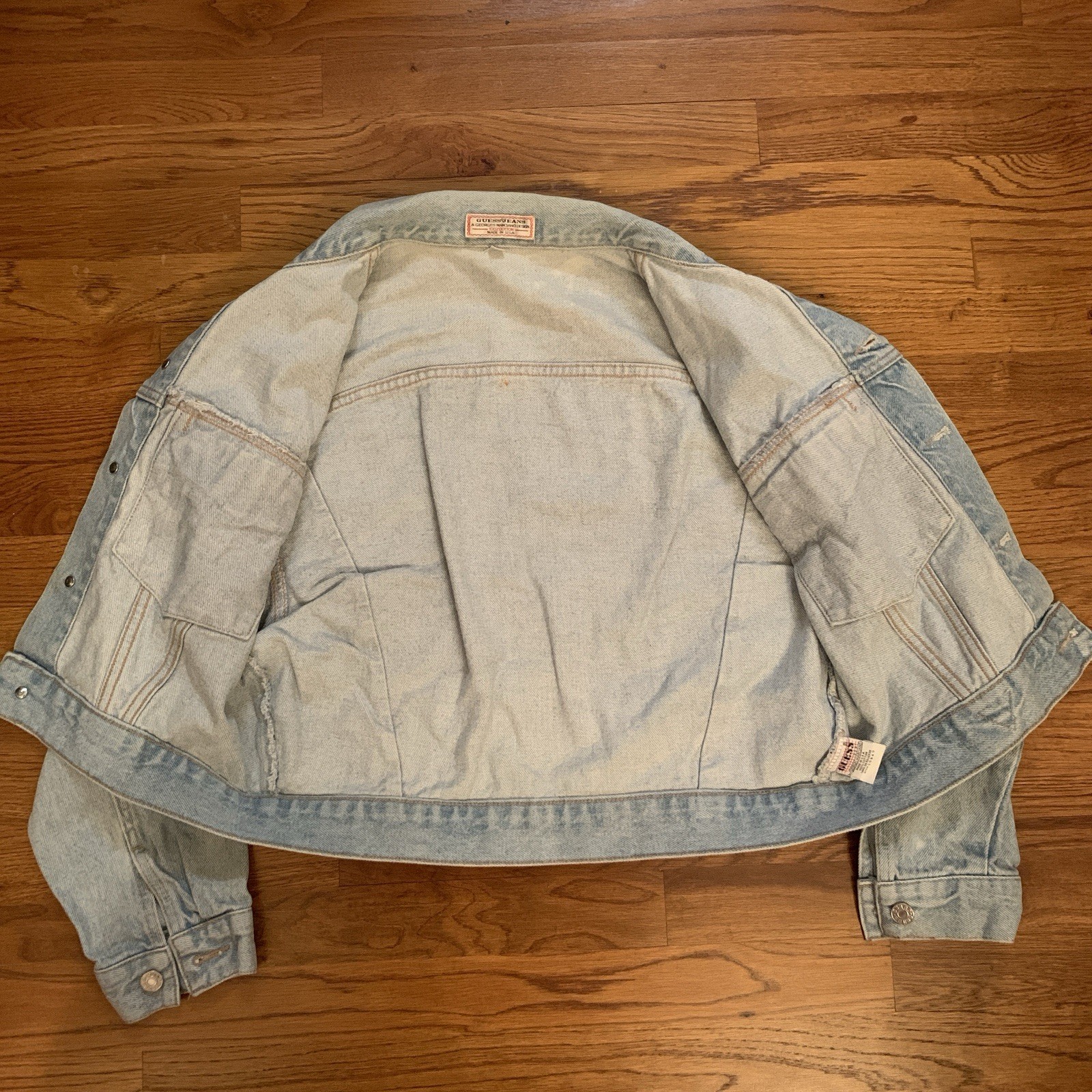 Vtg Guess Mens Jean Jacket Cropped Made USA Georges Marciano Light Blue Denim M