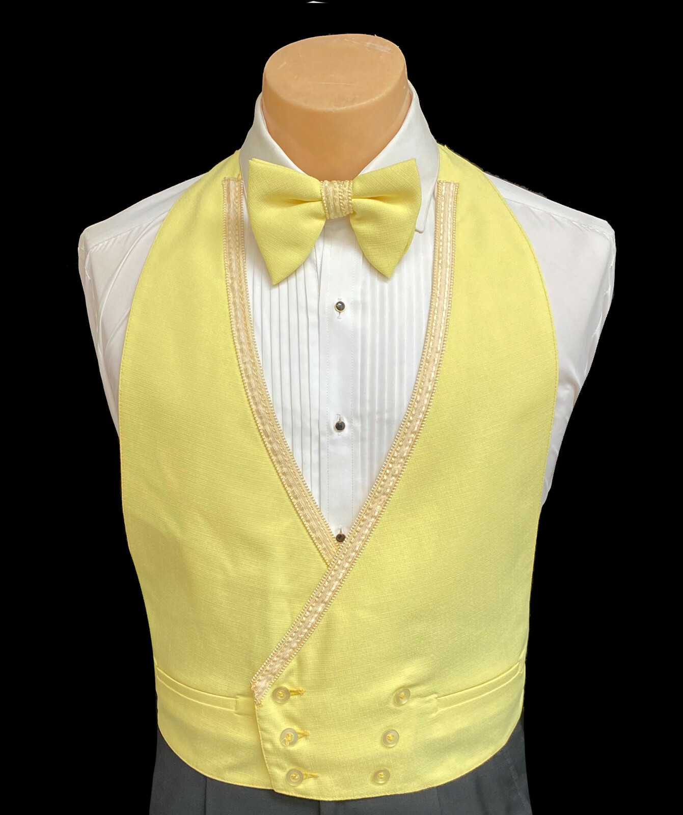 Men’s Vintage Yellow Tuxedo Vest with Matching Bow Tie Prom One Size Fit All