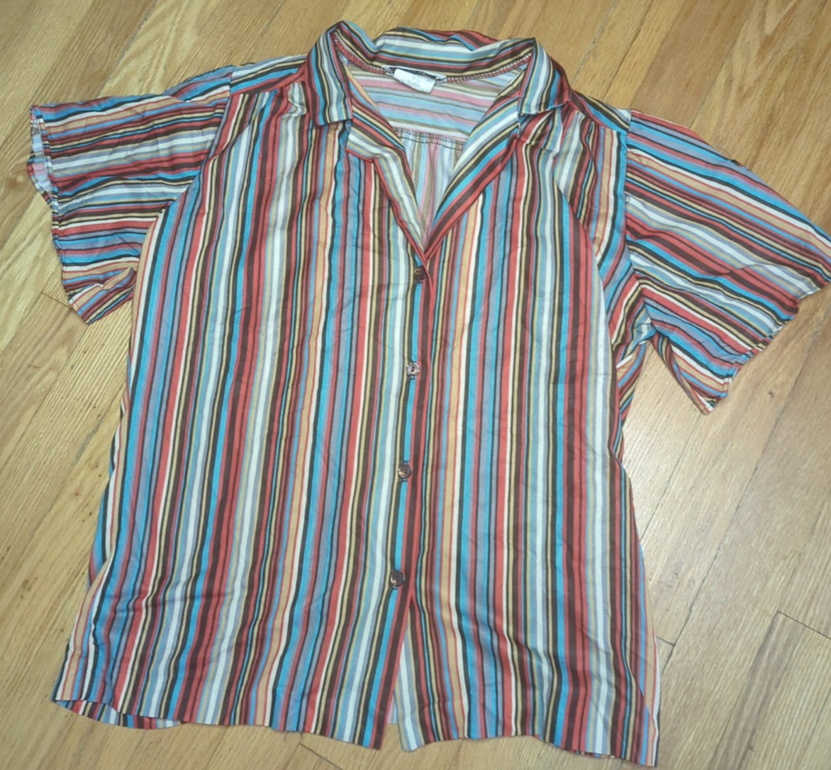 Teddi Of California Polyester 1970’s Striped Blouse Large Mod