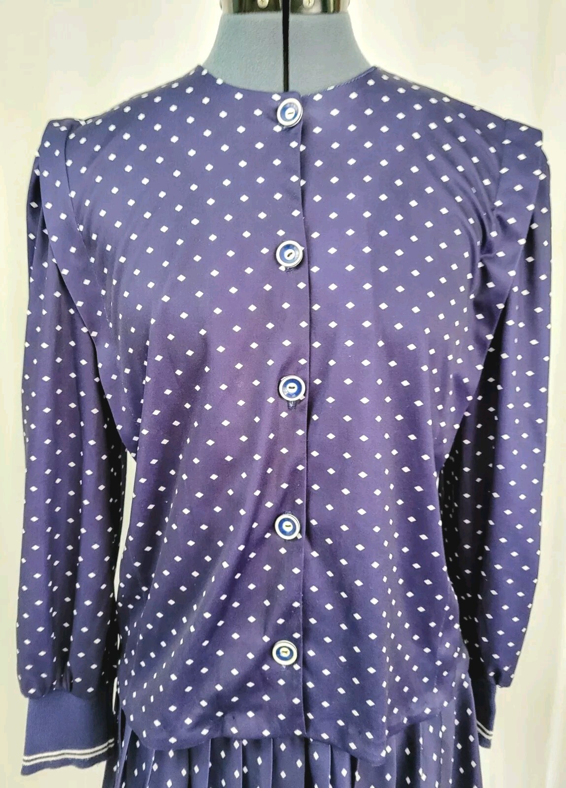 Vintage Earth Angel Navy & White 2-Piece Dress/Skirt & Top w Knit Cuffs Size 12