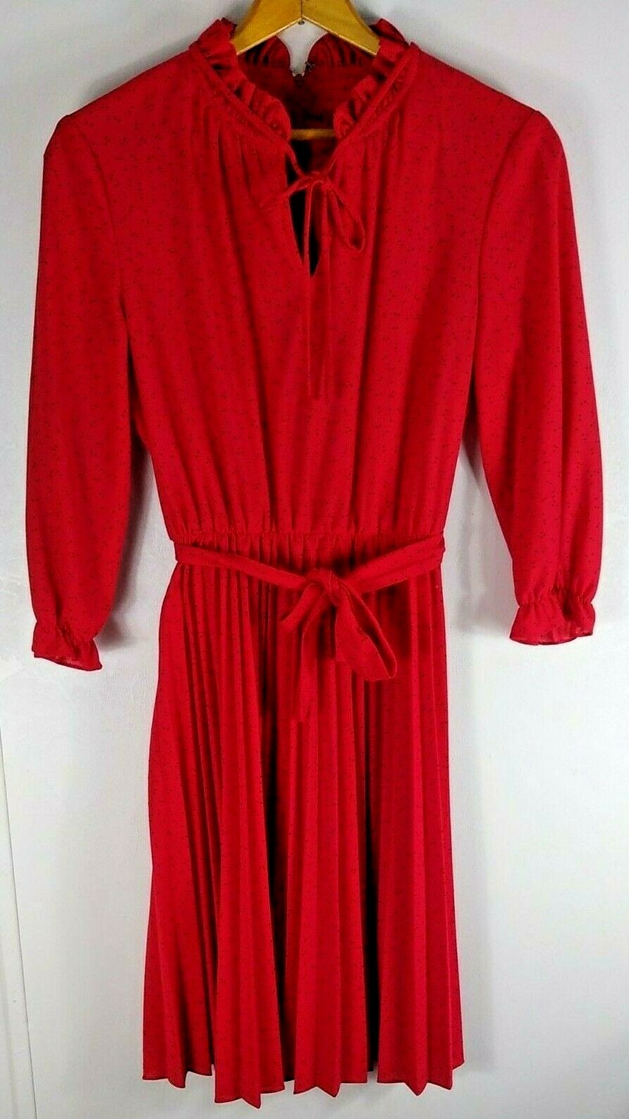 Vintage Sherri Lynn II Dress Red Black Polka Dot Pleated Girls 16 Women’s Small