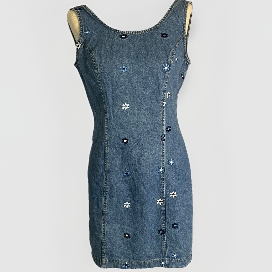 Vintage 90’s California Concepts Size 7 Denim Flower Dress Y2K Juniors Small