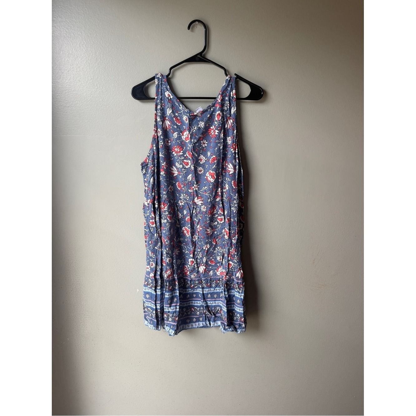 Floral Y2K Boho Sleeveless Mini Dress Blue Border Print Women’s XL