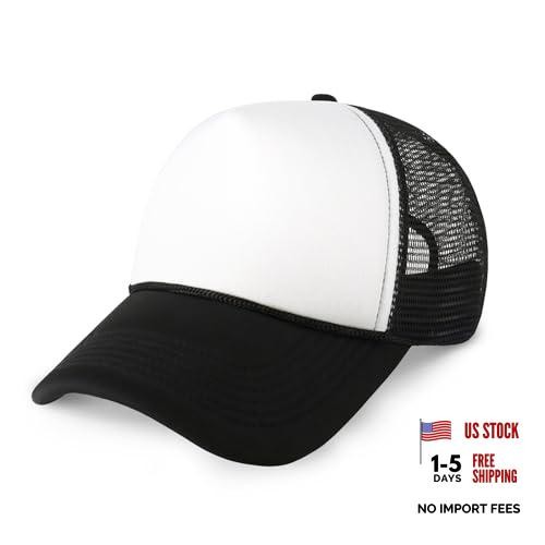 Classic Foam Trucker Hat Summer Mesh Rope Cap Solid Two One Size White/Black