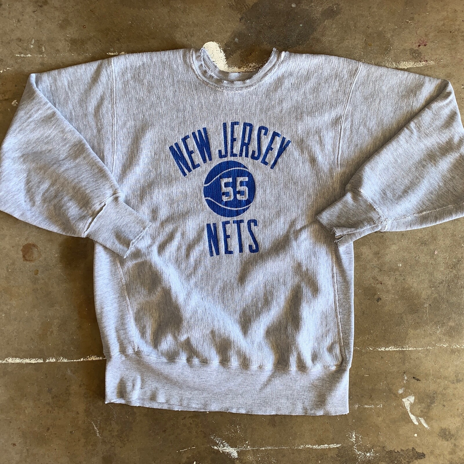 70s VINTAGE PLAYER ISSUED CHAMPION REVERSE WEAVE NEW JERSEY NETS SWEATSHIRT SZ M