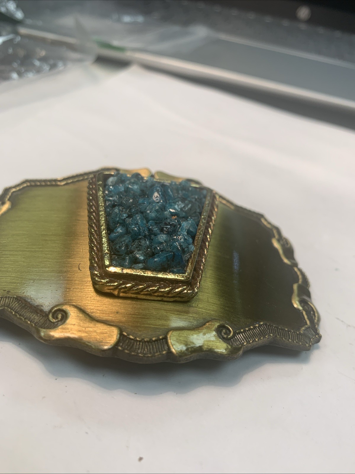 Southwestern Style W/ Turquoise Stones Cluster Gold Western Framed Belt Buckle