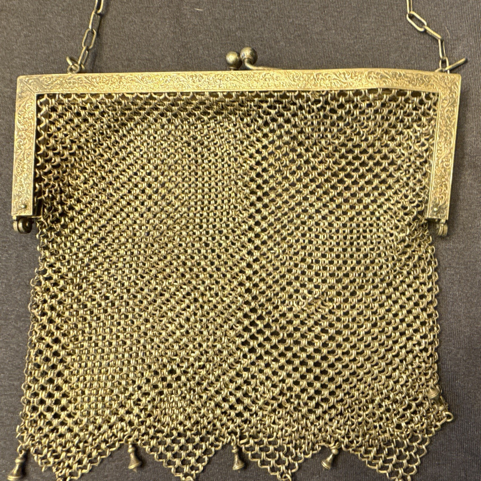 Viola Krueger German Silver Mesh Kiss-Lock Purse w/ Chain Art Deco 1920s
