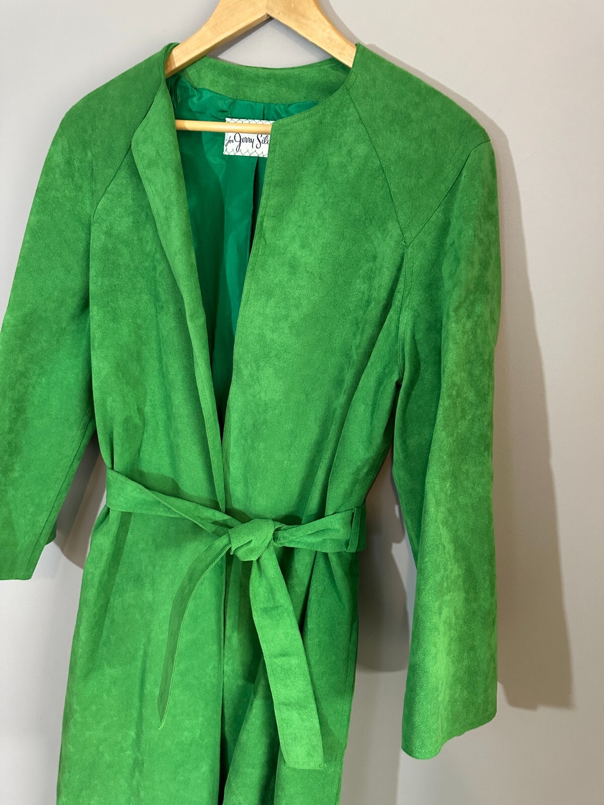 Vtg Shannon Rodgers for Jerry Silverman S/M Green Suede Jacket Trench Skirt Set