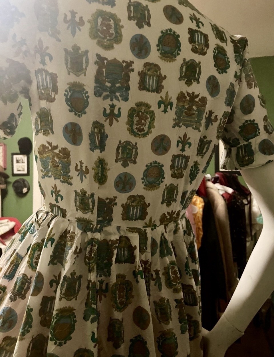 Vintage 50s Print Graphic Rockabilly Shirt Waist Dress Fit Flair S 36 ~ 26